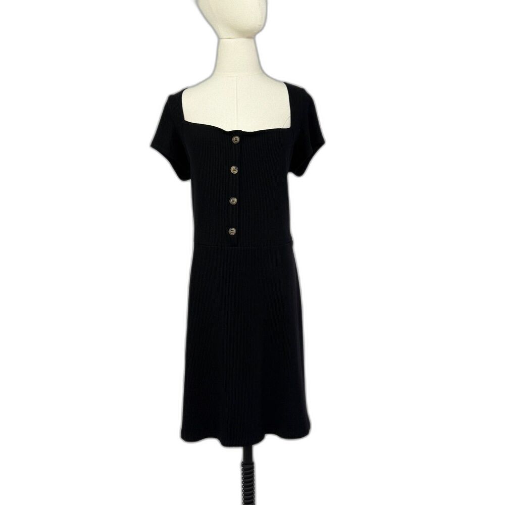 REFORMATION JEANS | Ribbed Tencel Short Sleeve Black Button Mini Dress | Sz 1X
